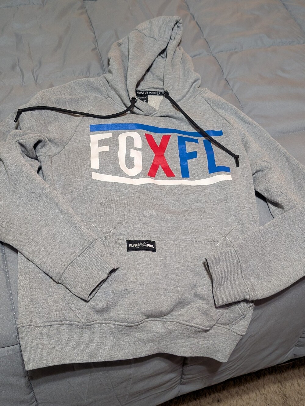 flag nor fail Grey Hoodie with Red, Blue & White Logo